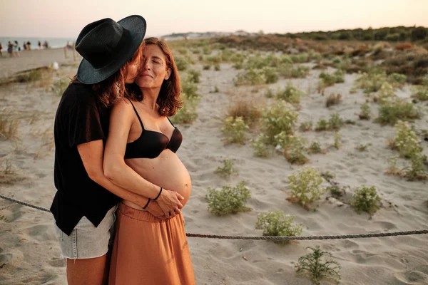 Mesmerizing Shot Lovely Pregnant Couple Lesbian Family Concept — Stock Photo, Image