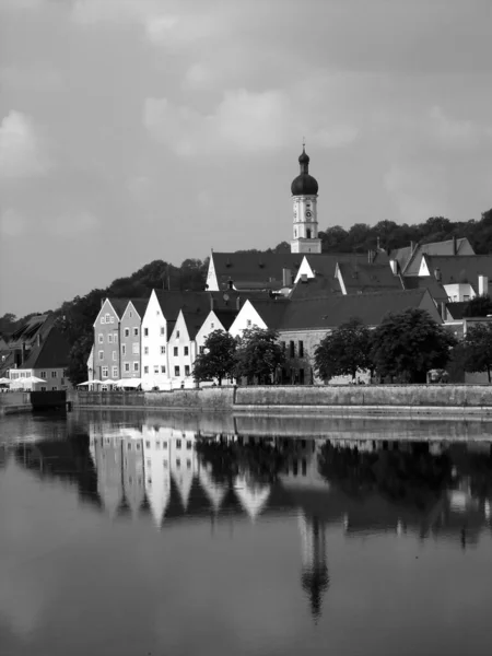 Eine Graustufenaufnahme Des Berühmten Landsbergs Lech Bayern Deutschland — Stockfoto