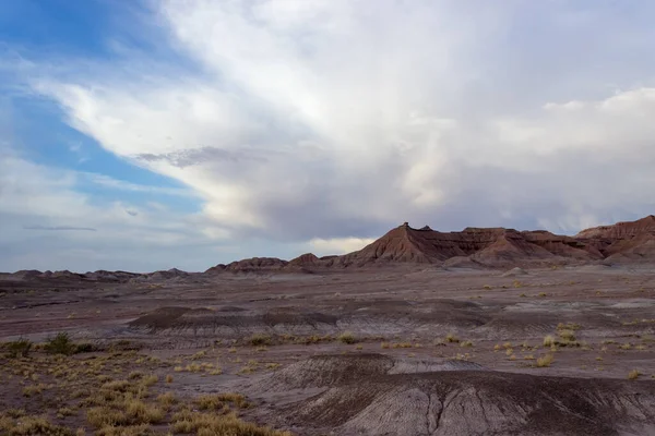 Пейзаж Пустынного Поля Аризоне Горным Хребтом Сильно Облачным Небом — стоковое фото
