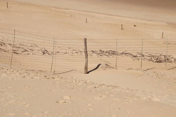 A border fence built on beach sand. Immigration control concept image.