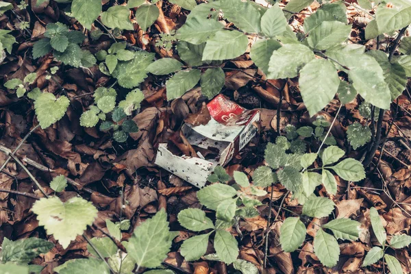 Bad Driburg Germany 2020年8月16日 一个空烟盒放置在森林的地面上 适用于污染问题 — 图库照片