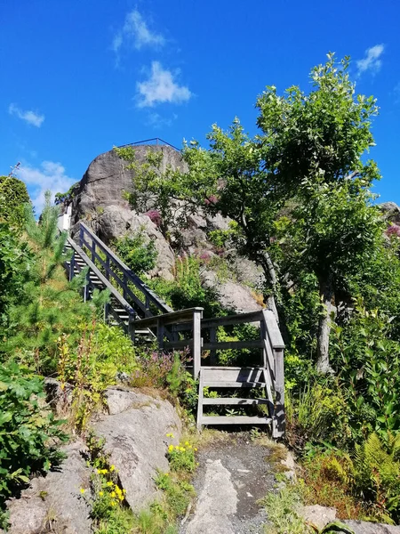 ノルウェーのゲイビング村から上へと続く階段の垂直ショット — ストック写真