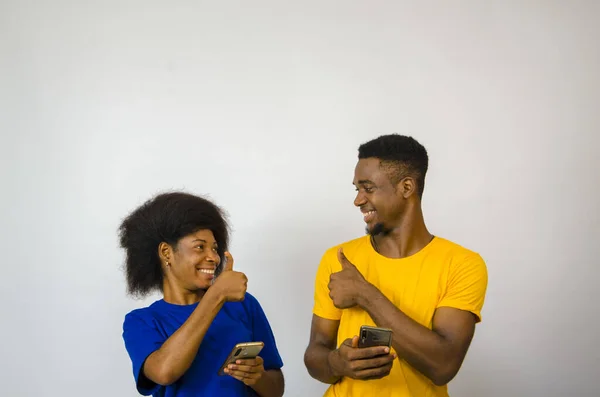 Cute African Couple Giving Thumbs Each Other Smiling — Stock Photo, Image