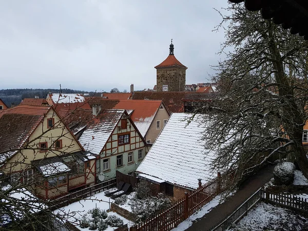 Ein Schöner Blick Auf Dächer Bayerischen Rothenburg Winter — Stockfoto