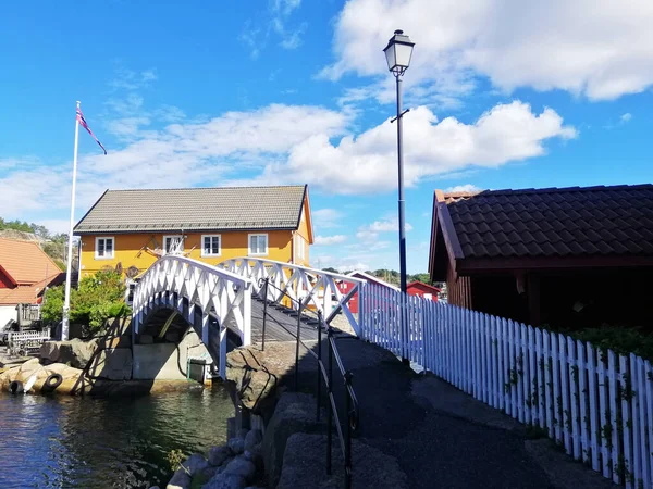 Closeup Shot Houses Bridge Gjeving Norway — Stock Photo, Image