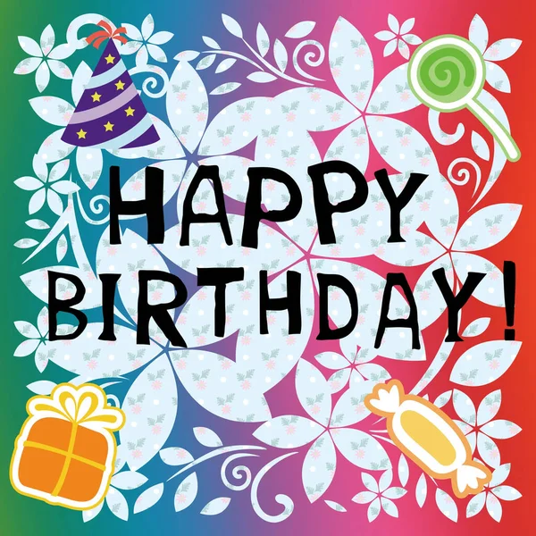 Ein Happy Birthday Kartenillustration Auf Einem Geblümten Hintergrund — Stockfoto