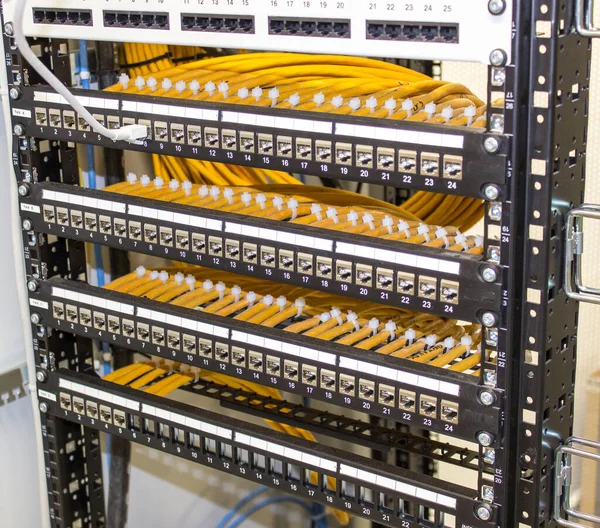 Een Close Shot Van Kabels Een Server Rack — Stockfoto