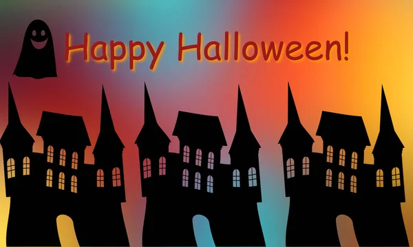 Una Feliz Ilustración Halloween Con Fantasma Aterrador Castillos Sobre Fondo —  Fotos de Stock