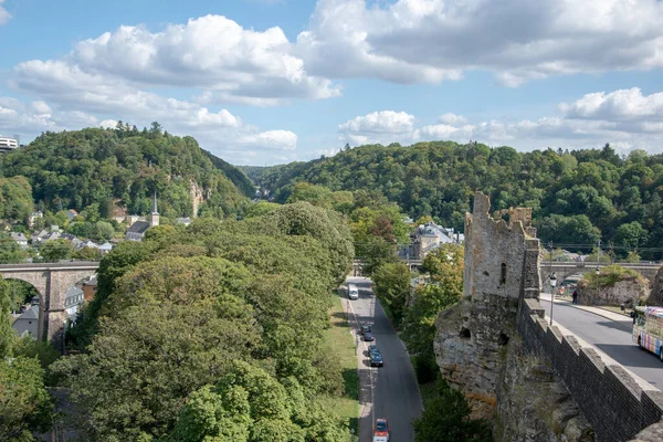 Beautiful Shot Castles Surrounded Trees Bright Cloudy Sky Luxembourg — Stock Photo, Image