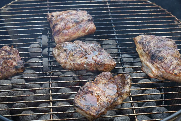 Nahaufnahme Eines Schweinegrills Auf Einem Grill — Stockfoto