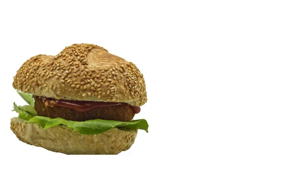 Крупный План Вкусного Гамбургера Белом Фоне — стоковое фото