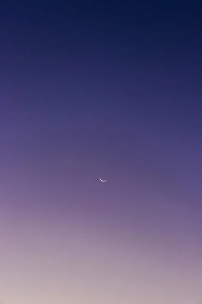 Függőleges Lövés Hold Fogyó Félhold Fázisban Naplemente Alatt Tökéletes Tapéták — Stock Fotó