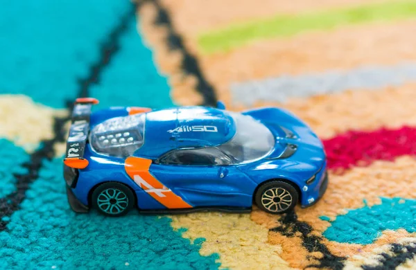 Poznan Poland Aug 2017 Blue Bburgao Toy Model Renault Race — Stock Photo, Image