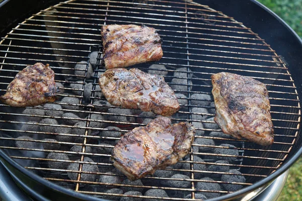 Een Dichtbij Shot Van Een Varkensvlees Barbecue Een Grill — Stockfoto