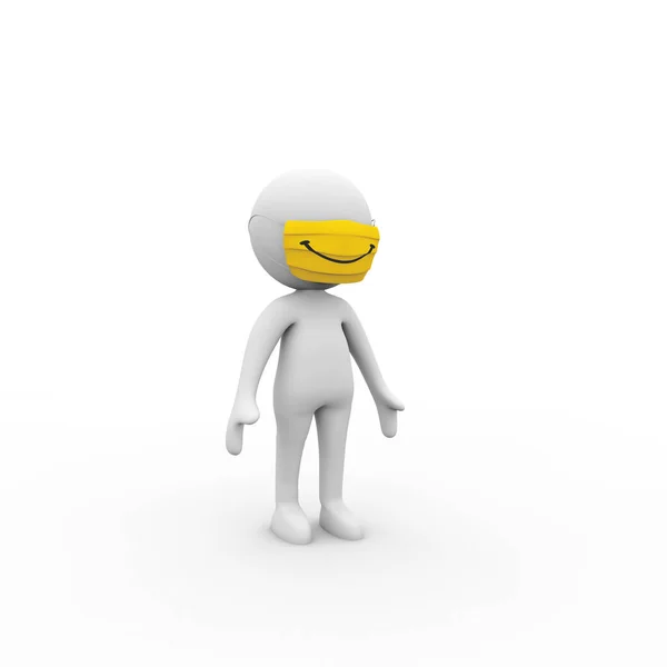 Darstellung Einer Menschlichen Figur Mit Medizinischer Maske Und Gelbem Smiley — Stockfoto
