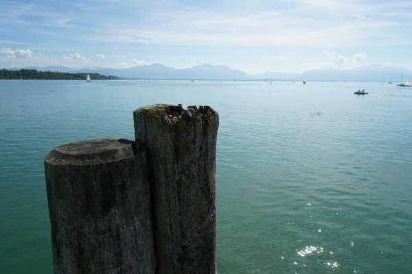 Close Logs Sobre Fundo Tranquilo Lago — Fotografia de Stock