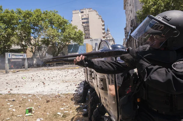 Buenos Aires Argentina Prosince 2017 Demonstranti Při Protestech Proti Reformě — Stock fotografie