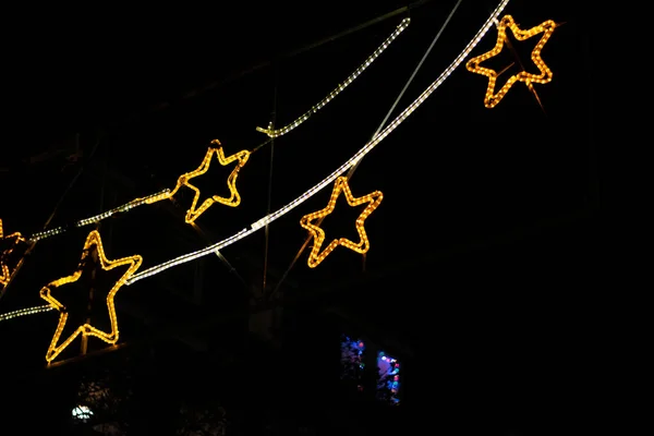 Ночные Огни Форме Звезды Черном Фоне — стоковое фото