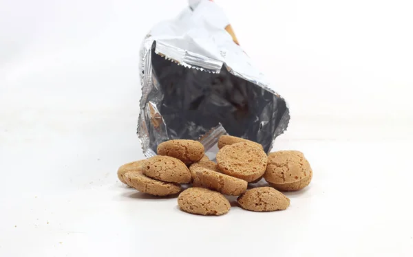 Открытая Упаковка Печенья Амаретти Изолированы Белом Фоне — стоковое фото