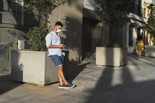 Young European Male Using His Smartphone Concept New Normal — Stock Photo, Image