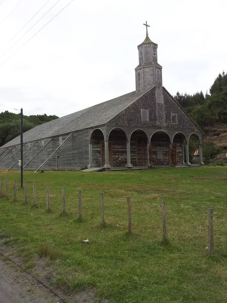 Plano Vertical Antigua Iglesia Achao Chiloé Chile — Foto de Stock