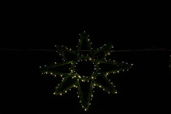 Las Luces Noche Forma Estrella Sobre Fondo Negro — Foto de Stock