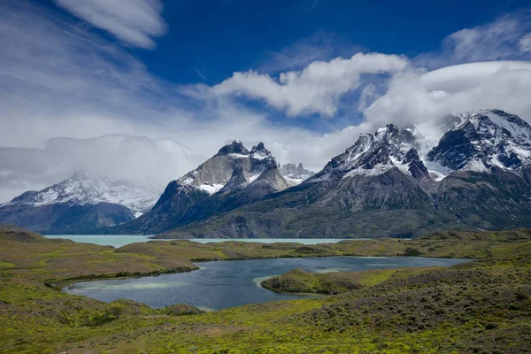 Classic Three Peaks Torres Del Paine Patagonia Chile Glacier Lake Royalty Free Stock Images