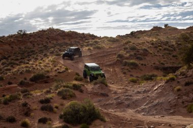 MOAB, UNITED STATES - Aug 02, 2020: A weekend in Moab, UT driving Jeeps offroad. clipart