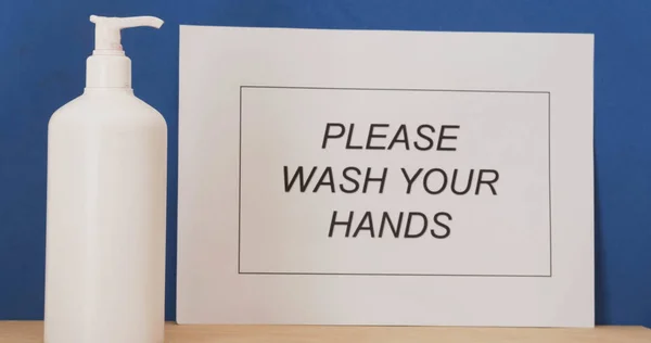 Hand Sanitizer Message Please Wash Your Hands — Stock Photo, Image