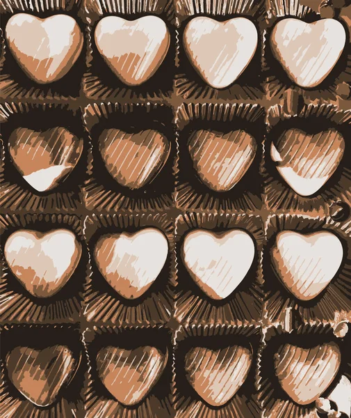 节日礼盒中心形巧克力的顶视图 — 图库照片