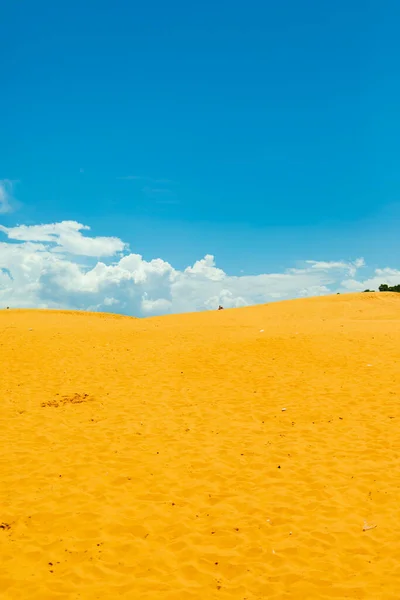 Tiro Vertical Praia Arenosa Sob Céu Azul Nuvens Brancas — Fotografia de Stock