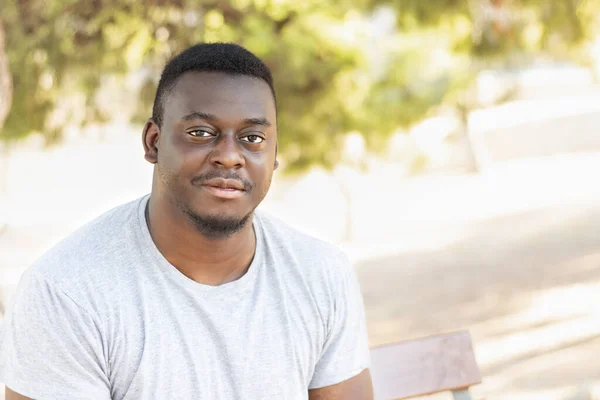 Retrato Jovem Homem Negro Parque Ensolarado — Fotografia de Stock