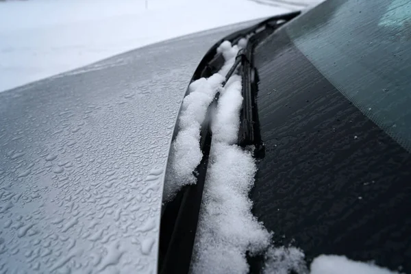 Closeup Macro Shot Windshield Wipers Covered Snow — Stock Photo, Image
