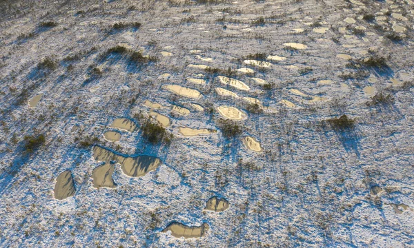 Повітряний Вид Над Зимовим Снігом Крижаним Торф Яним Ландшафтом Природному — стокове фото
