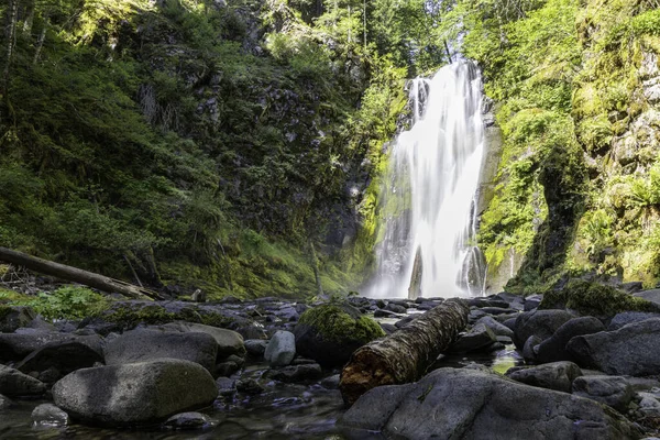 Krásný Záběr Vodopádu Jasně Zeleném Lese — Stock fotografie