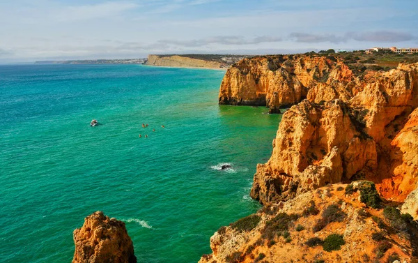 Lagos Portugalia Październik 2019 Piękny Krajobraz Skałami Plaży Lagos Portugalia — Zdjęcie stockowe