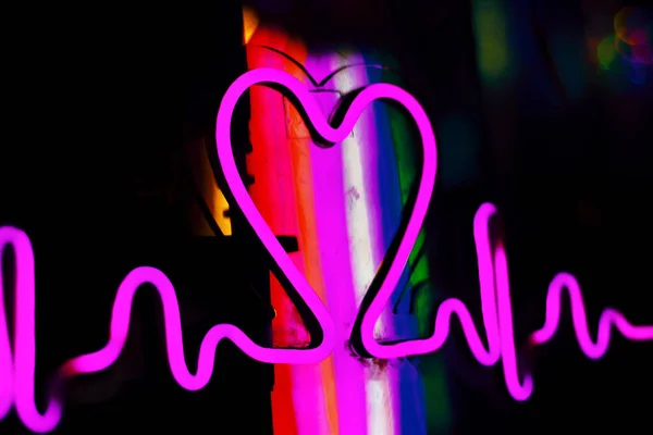 Neon Heart Display Window Store — Stock Photo, Image