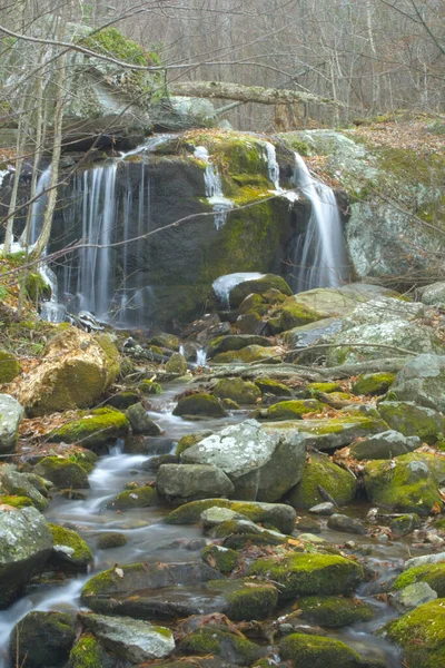 Egy Gyönyörű Függőleges Vízesés Egy Őszi Erdőben — Stock Fotó
