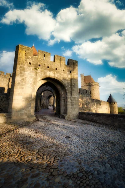 Een Verticale Opname Van Cite Carcassonne Carcassonne Frankrijk — Stockfoto