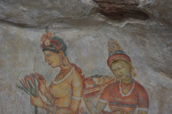 Τοιχογραφίες Sigiriya Στο Φρούριο Sigiriya Της Σρι Λάνκα — Φωτογραφία Αρχείου