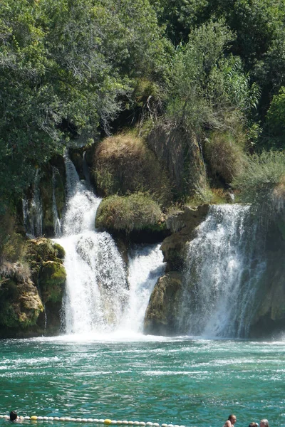 Gros Plan Une Belle Cascade Dans Parc National Krka Croatie — Photo