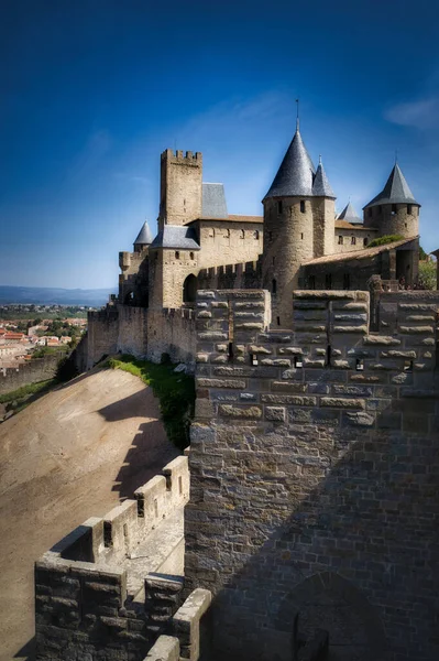 Carcassonne Cite Carcassonne Dikey Çekimi Fransa — Stok fotoğraf