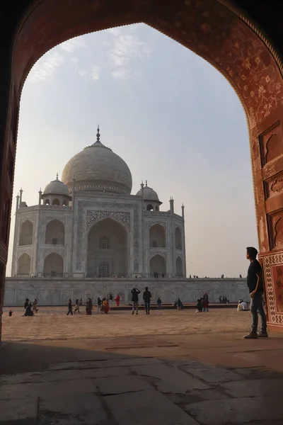 Inde Nov 2019 Hommes Taj Mahal Coucher Soleil — Photo