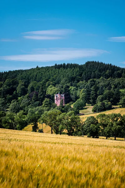 Vue Verticale Petit Château Dans Forêt Dans Les Collines — Photo