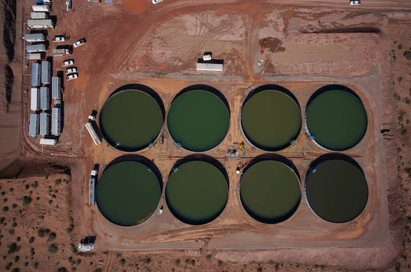 Vista Aérea Tanque Água Areia Sacos Para Fraturamento Hidráulico Óleo — Fotografia de Stock