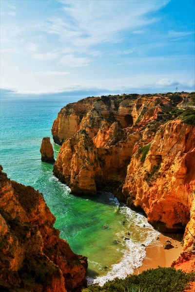 Retrato Vertical Vista Hipnotizante Costa Lagos Portugal — Fotografia de Stock