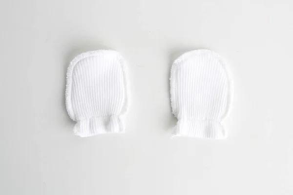 Top View White Woollen Mittens — Stock Photo, Image