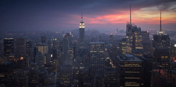 Высокоугольный Снимок Красивого Городского Пейзажа Закате Нью Йорке Сша — стоковое фото