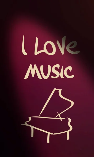 Uma Ilustração Piano Com Love Music Inscription Red Background — Fotografia de Stock