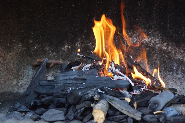 Closeup Shot Burning Fire Fireplace Outdoors — Stock Photo, Image